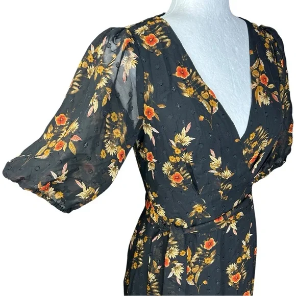 NEW Lulus Black Floral Wrap Dress S Autumnal Coquette Feminine Flirty Romantic - Picture 11 of 15